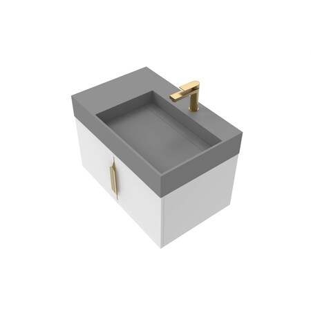 Castello Usa Amazon 30-inch White Right Vanity Set with Gray Top and Gold Handles CB-MC-30W-GLD-2056R-GR